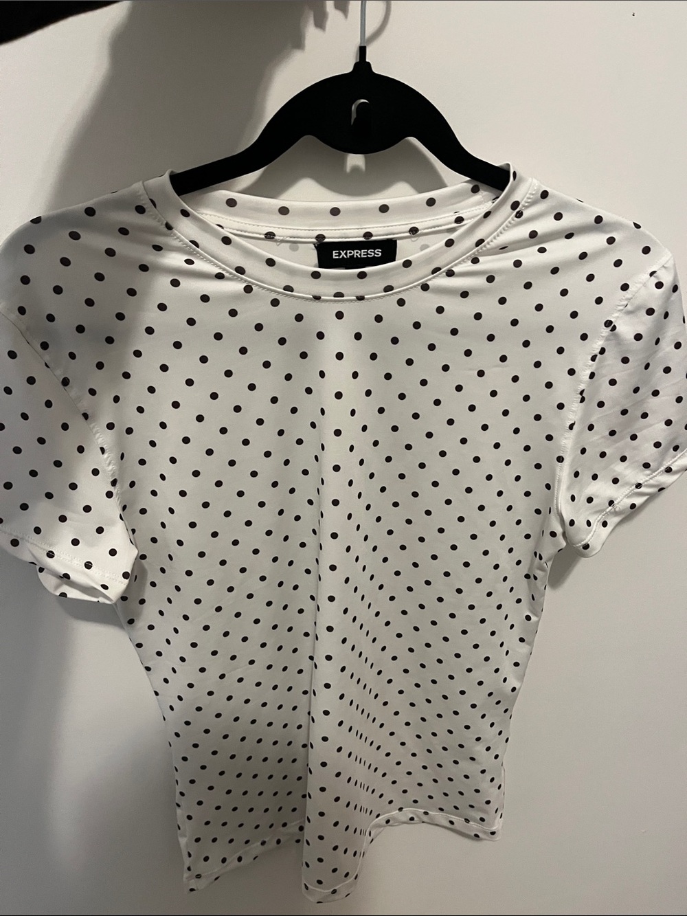 Express White Short Sleeve Tee with Black Polka Dots